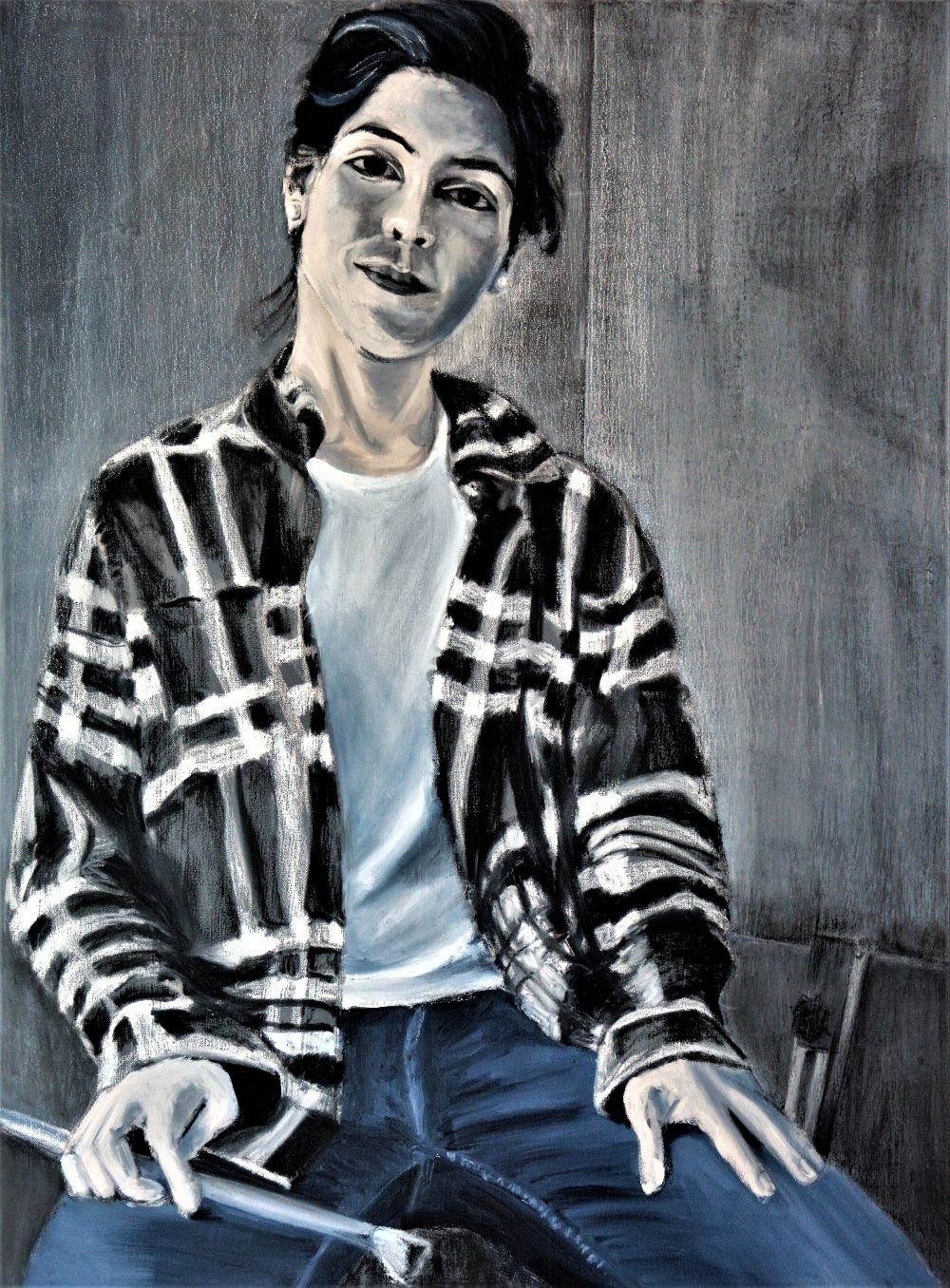 Self-Portrait, 2016, oil painting and oils pastel, 120×90 cm