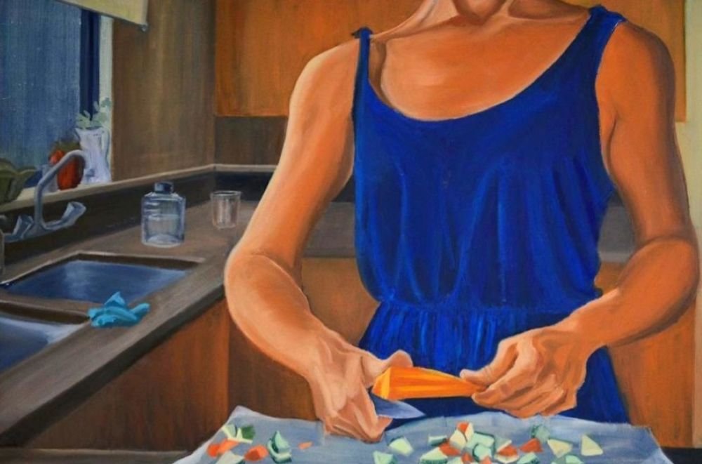 In the kitchen, 2024, oil painting, 80×120 cm