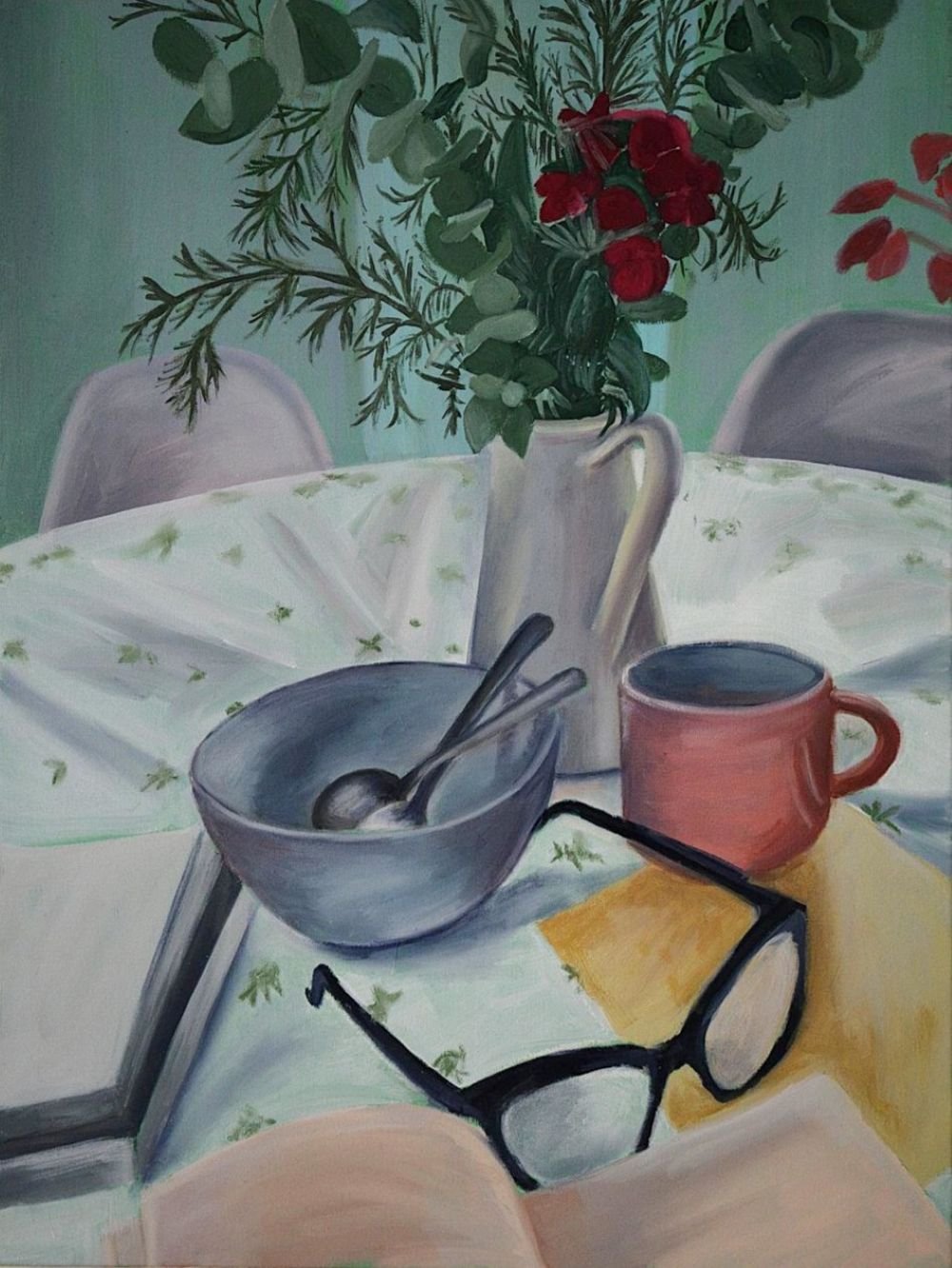 Morning Reading, 2024, oil painting, 80×60 cm