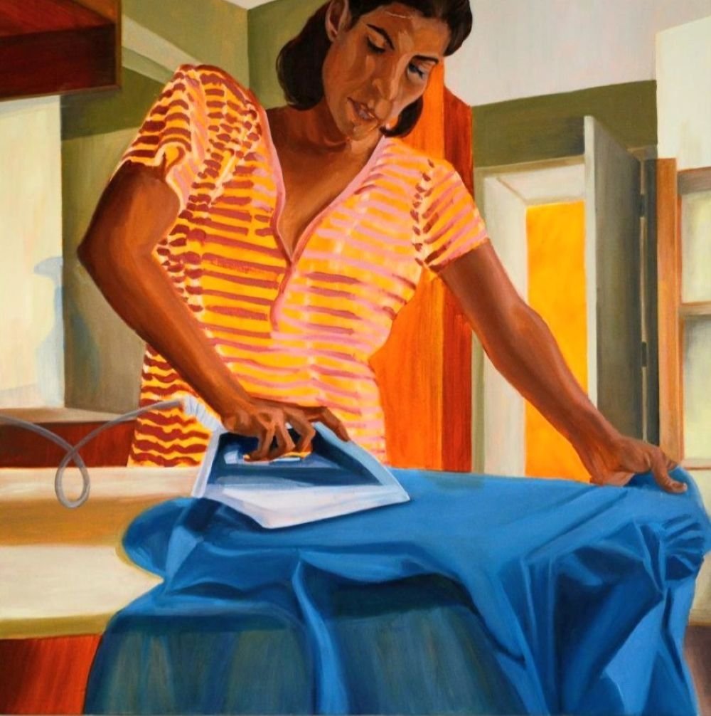 Ironing, 2024, oil painting, 120×120 cm