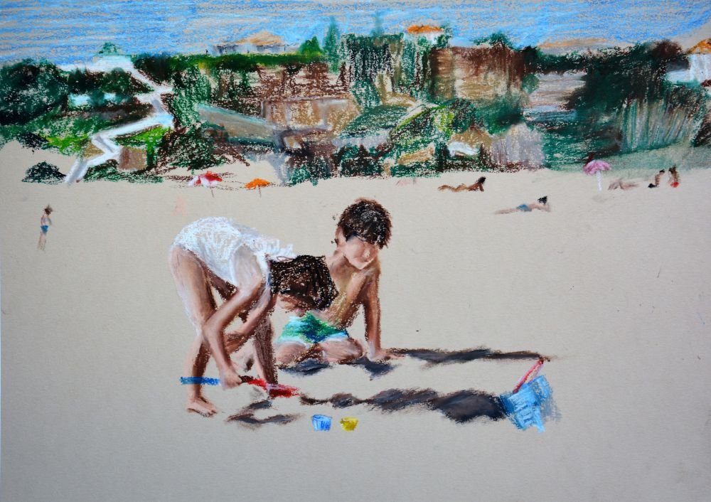 Beach I, 2020, oil pastel, 30×42