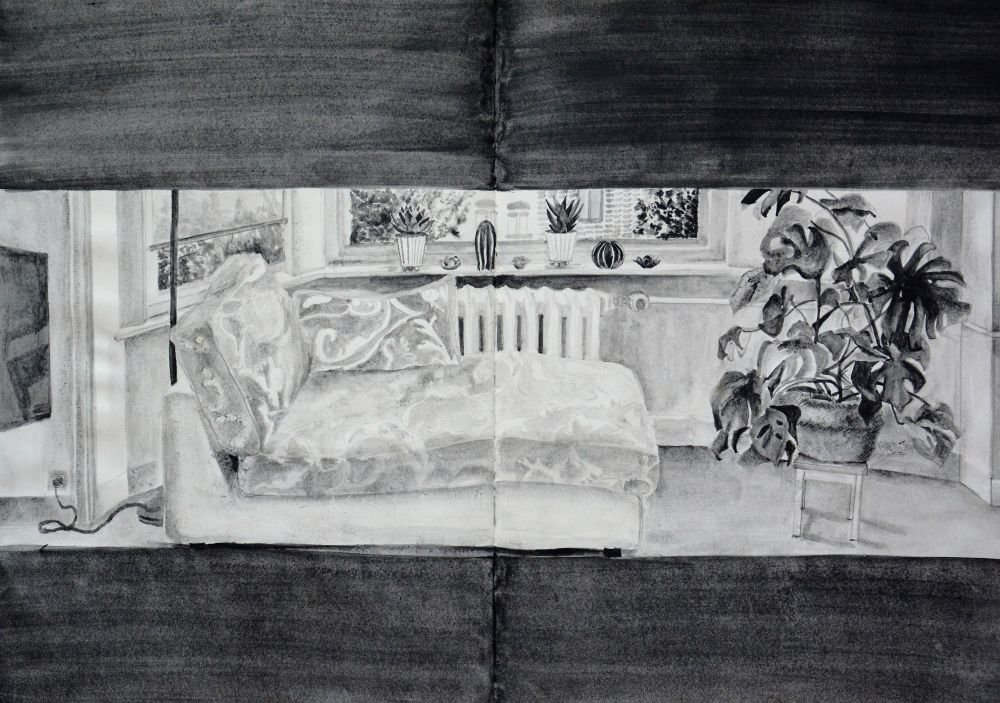 Inside, 2020, watercolor graphite, 36×55 cm