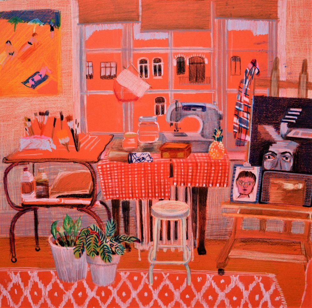 Red Studio, 2019, color pencil, 50×50 cm